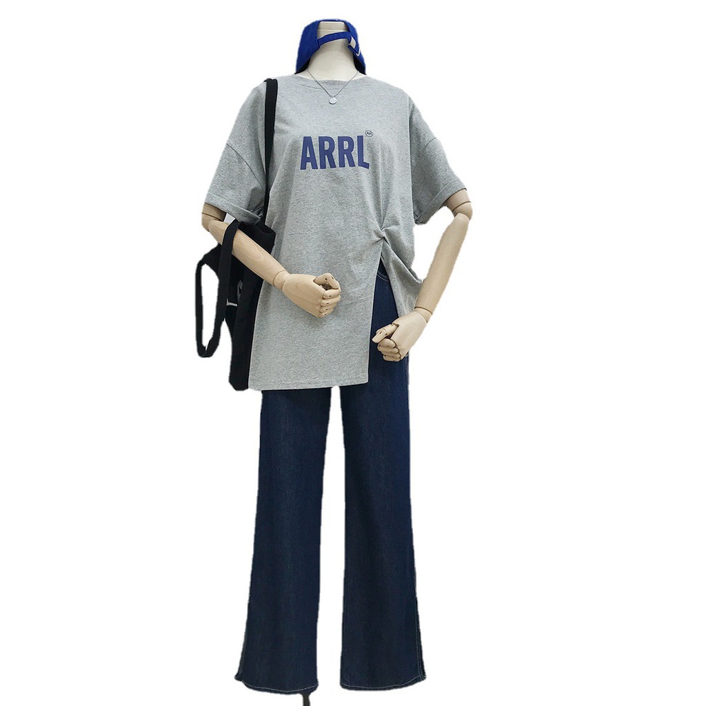 Áo Thun Nữ Áo Thun Nữ xẻ tà Form Rộng Tay Lỡ Cổ Tròn Với 2 Màu Cơ Bản Đen Trắng Size Từ (40-58)kg