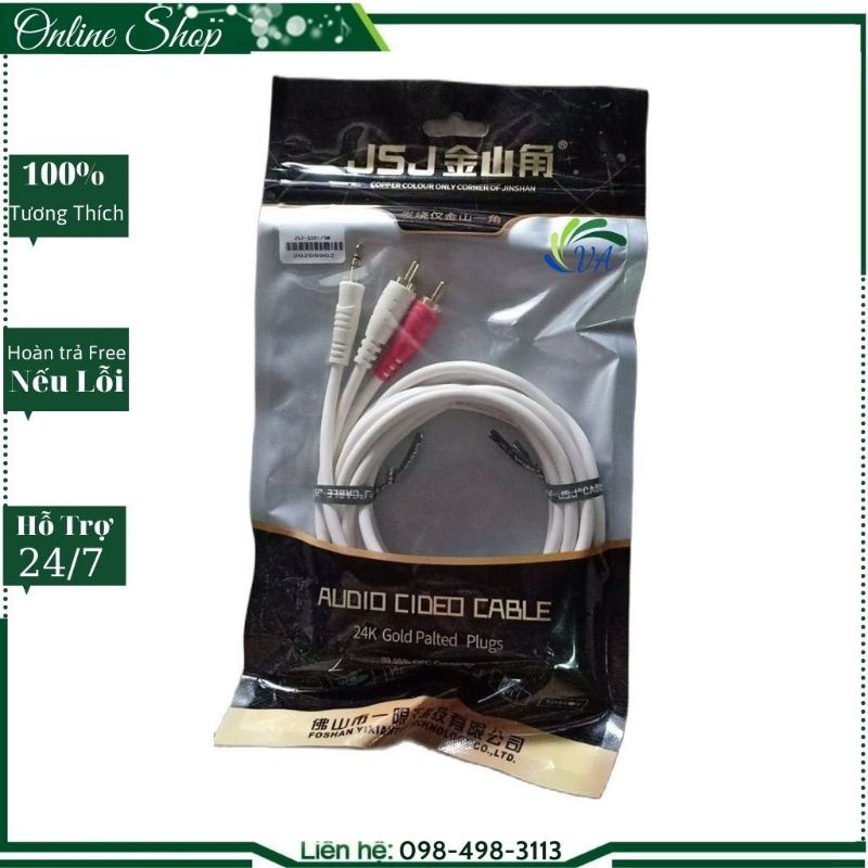 Dây tín hiệu đầu 3 ly (3.5mm) ra 2 đầu bông sen (AV/RCA) JSJ 3321 dài 1.8m - 10m thiết kế dạng 3 đầu, dây đúc liền mạch