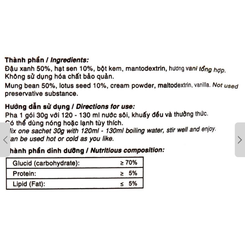 Bột Đậu Xanh Hạt Sen Bích Chi 300G