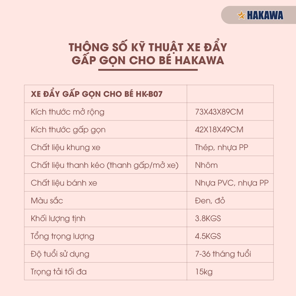 Xe đẩy gấp gọn cho bé HAKAWA HK-B07 - bảo hành chính hãng 2 năm