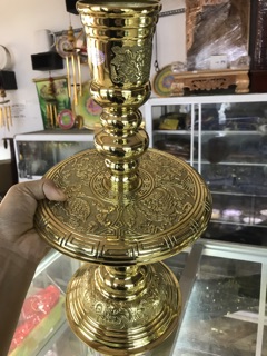 Chân đèn đồng điêu khắc dày cao 35cm