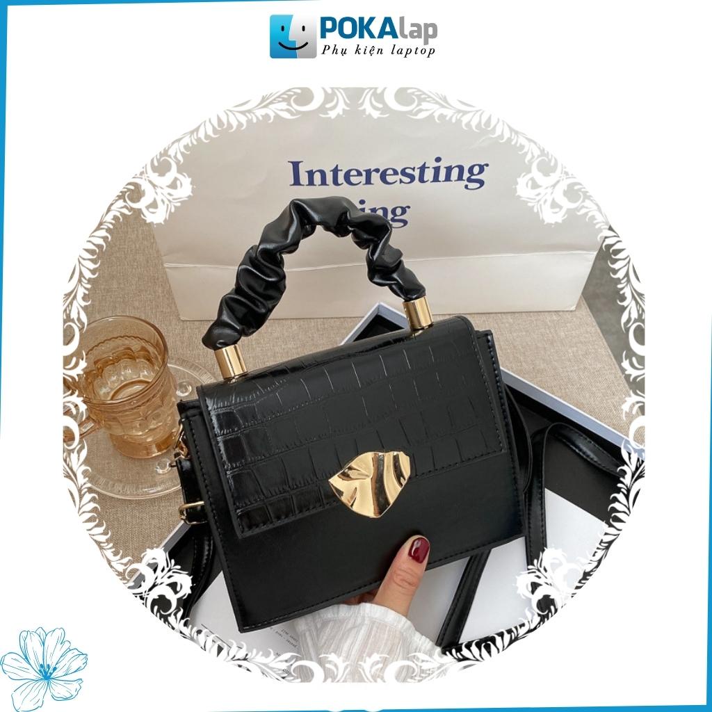 Túi xách nữ, túi đeo chéo nữ POKA24 đeo chéo hình vuông khóa cài cách điệu phong cách Hàn quốc ngọt ngào - POKALAP