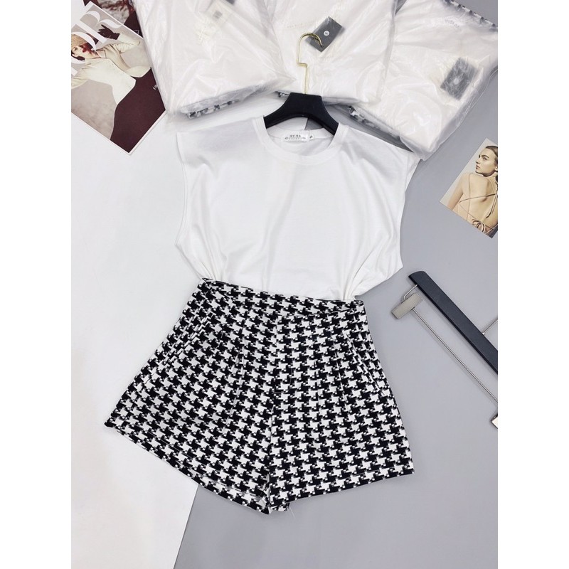 S344 Set Áo Phông Tay Cánh Rơi Phối Quần Short Ziczac