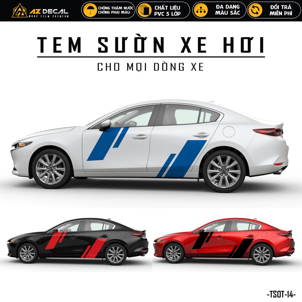 Tem Sườn Xe Ô Tô Thiết Kế Hiện Đại | TSOT-14 | Decal Dán Xe Hơi Oto 7 Chỗ 4 Chỗ Chống Nước Bền Màu