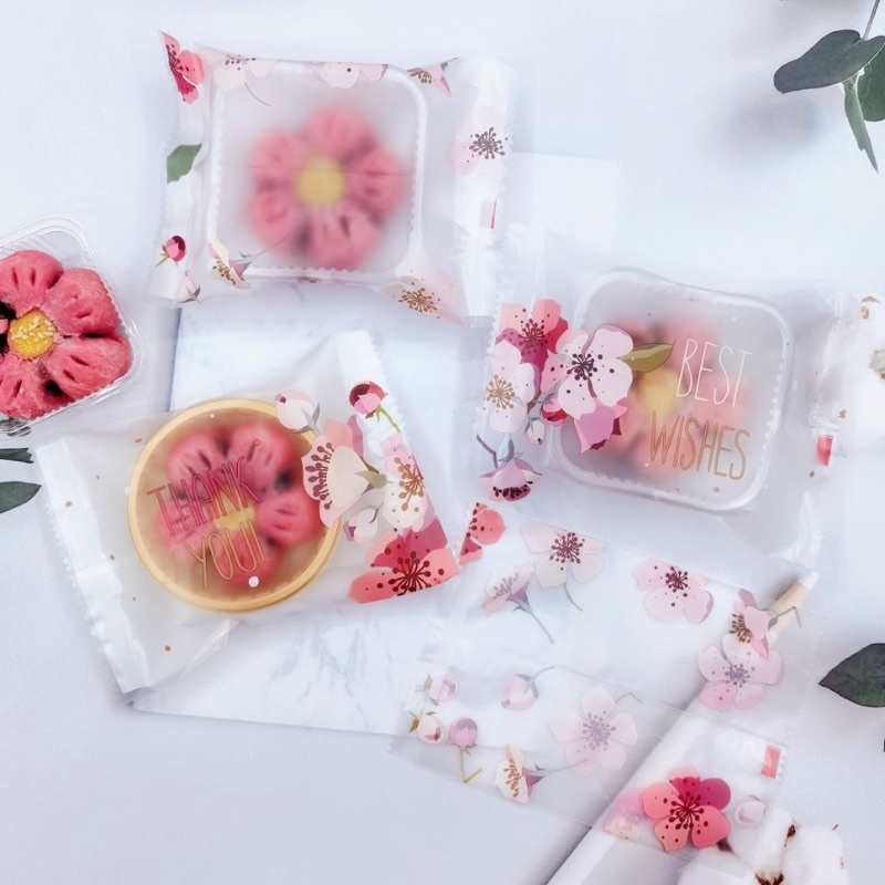 100 vỏ khay túi đựng bánh trung thu 50gr hoa đào