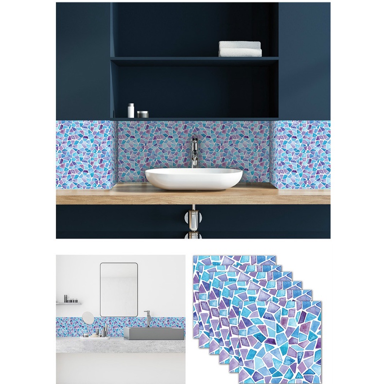 Sticker dán tường bằng PVC vinyl họa tiết khảm chống dầu dùng để ốp lát phòng tắm