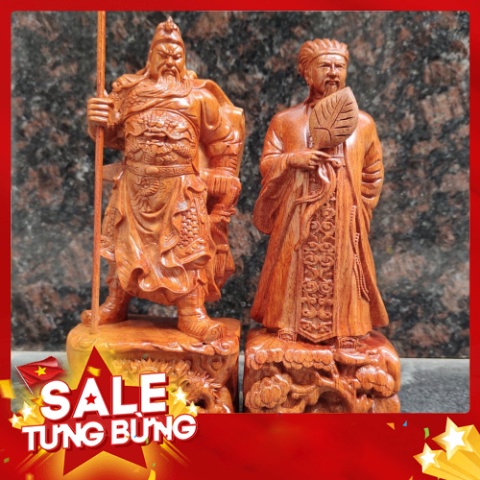 Combo cặp Quan công - Khổng minh gỗ hương cao 20 cm (mẫu quan công đế rồng)