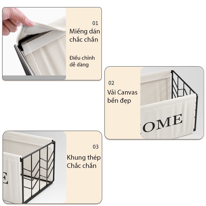 Hộp đựng quần áo khung thép vải canvas cao cấp, Hộp decor đựng sách và sắp xếp tủ mẫu mới 2022 BeeJoo