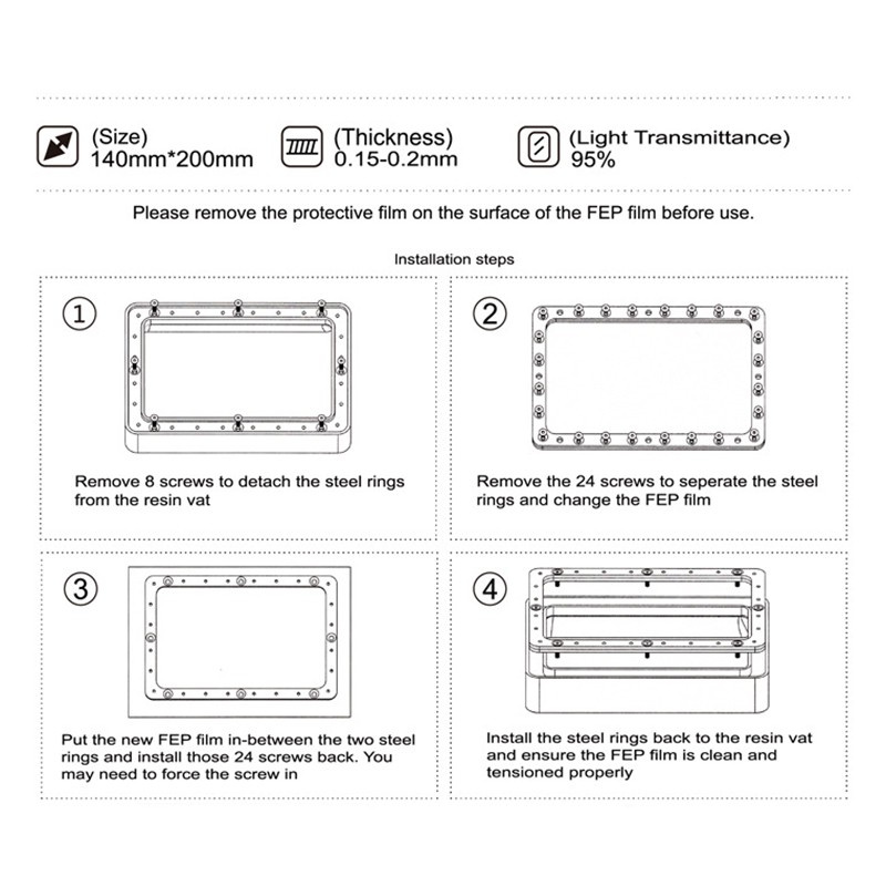 5 Sheets FEP Film 140X200mm x 0.1mm DLP LCD SLA Resin 3D Printer