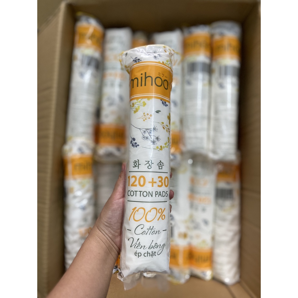 BÔNG TẨY TRANG MIHOO 150 PADS - SẠCH BÃ NHỜN 100% COTTON MỀM MỊN