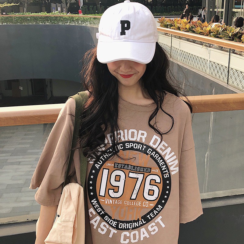 Áo thun nam nữ cotton 100% 1976 dáng tay lỡ unisex xuông form rộng màu basic, áo phông oversize chất sịn