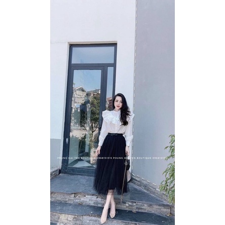 Áo sơ mi nữ cổ sen nhỏ chạy viền phong cách tiểu thư