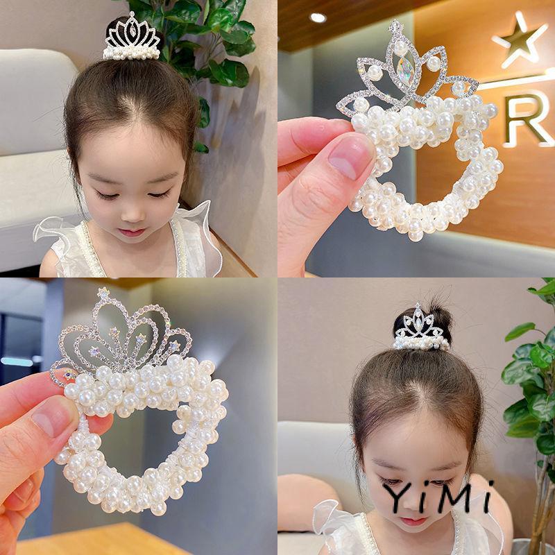 Dây Cột Tóc Hình Vương Miện Đính Ngọc Trai Dễ Thương Cho Bé Gái