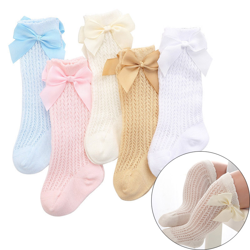 Đôi Tất Cotton Dài Đính Nơ Xinh Xắn Cho Bé Gái