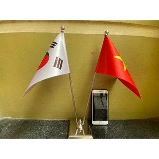 Cờ để bàn đế đôi inox Việt Nam - Hàn Quốc