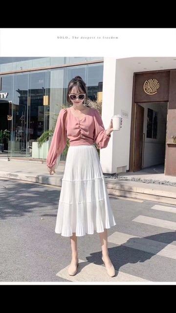 Chân váy xếp li 3 tầng QC