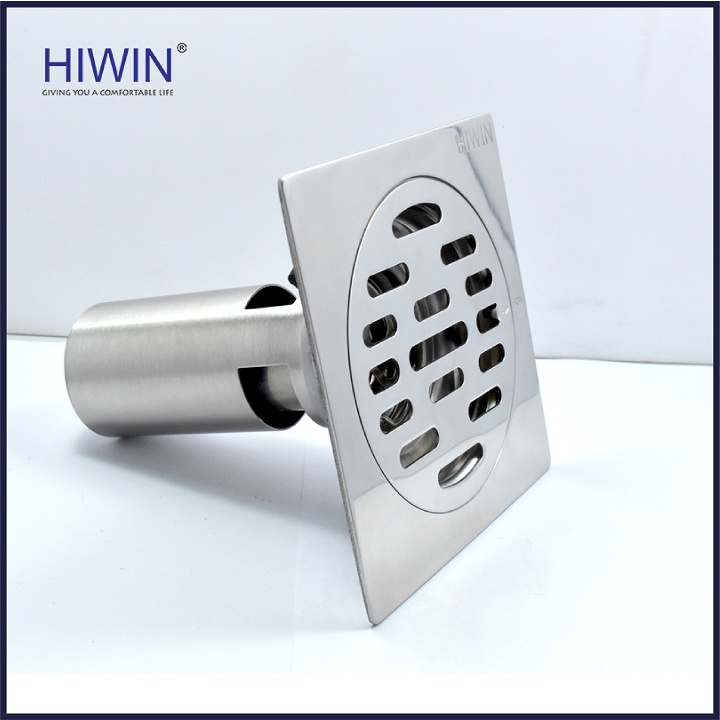 Phễu ga thoát sàn ngăn mùi hôi inox 304 mặt gương bóng kích thước 100x100mm HIWIN FD-4210