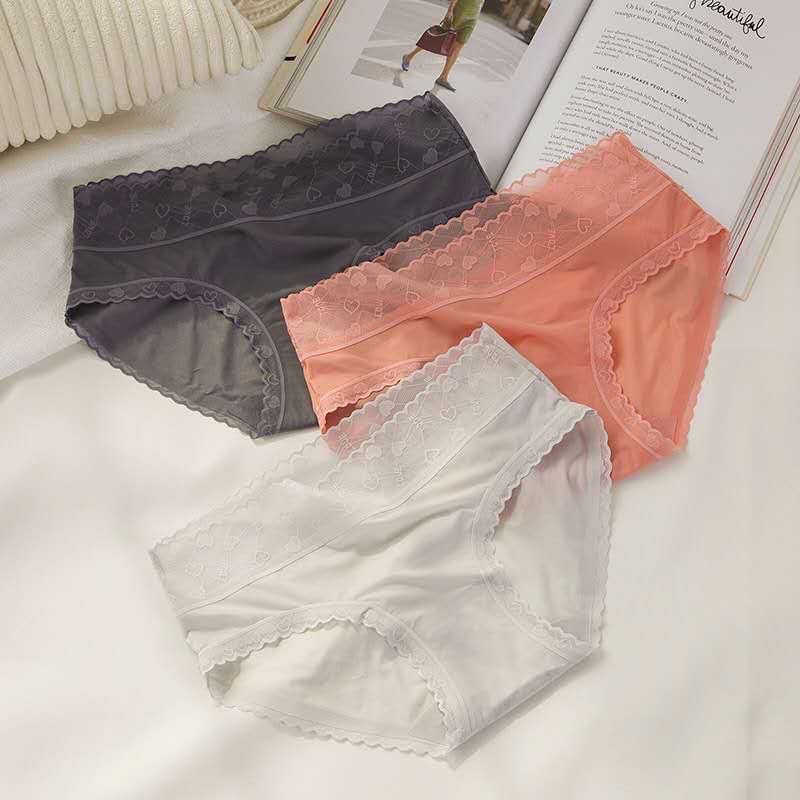 Quần lót nữ,Quần lót cotton lụa phối ren cạp siêu mềm mịn