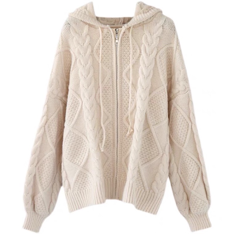 Áo khoác len cadigan kéo khoá có mũ trùm đầu | BigBuy360 - bigbuy360.vn