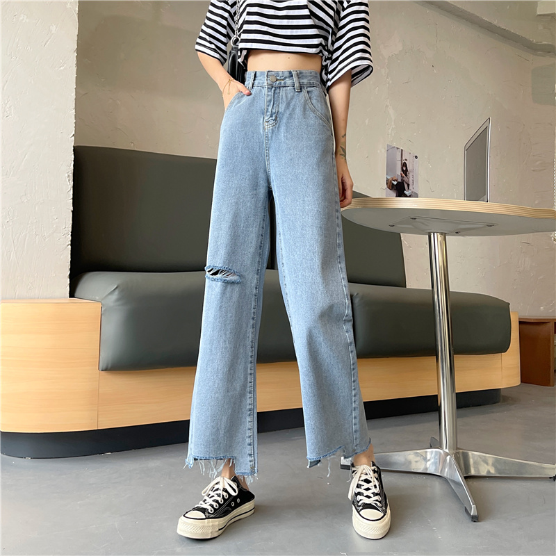 SUXI Quần jean lưng cao ống rộng thời trang mùa hè dành cho nữ
