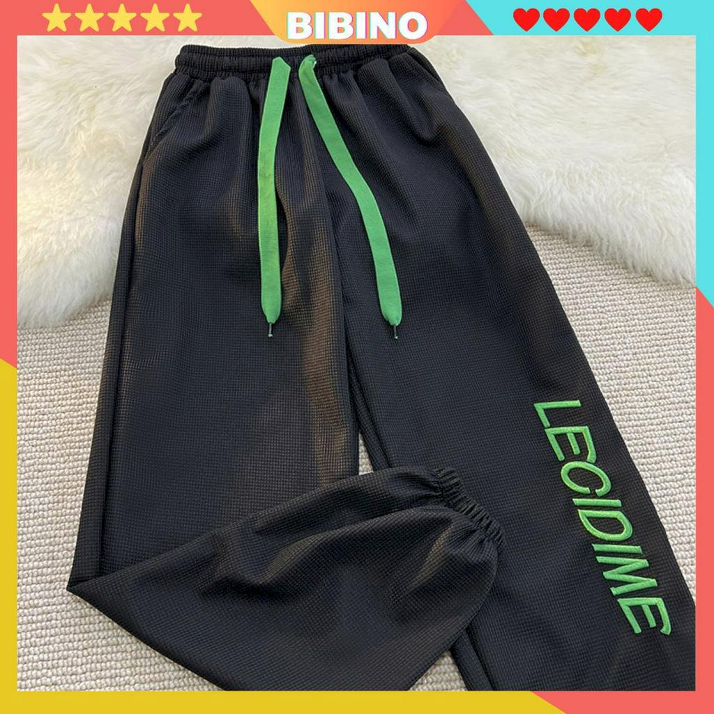 Quần jogger ống rộng nam nữ đẹp thêu chữ chất cotton tổ ong BIBINO Quần dài bo chun gấu form rộng bigsize hàn quốc QN03