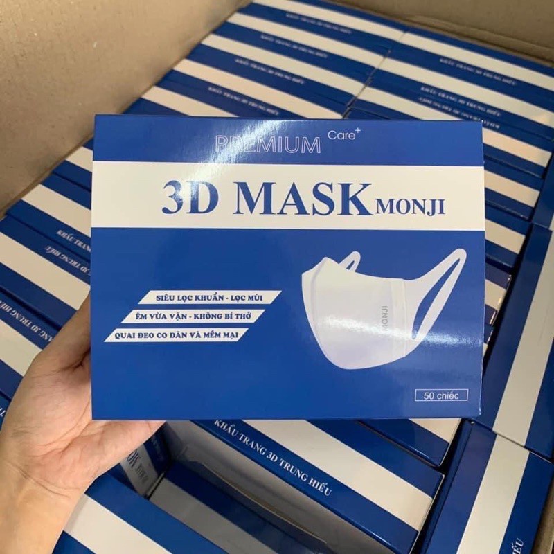 [Combo 2 Hộp 100 cái] Khẩu Trang 3D Monji  Đeo Êm Tai Dày 3 Lớp Kháng Khuẩn
