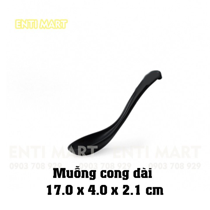 Muỗng Cong Dài 17cm Melamine Đen Nhám