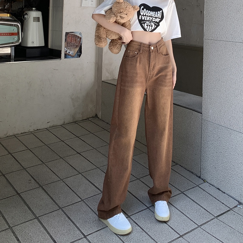 Quần Jeans Nữ Dài Lưng Cao Ống Rộng Thời Trang Hàn