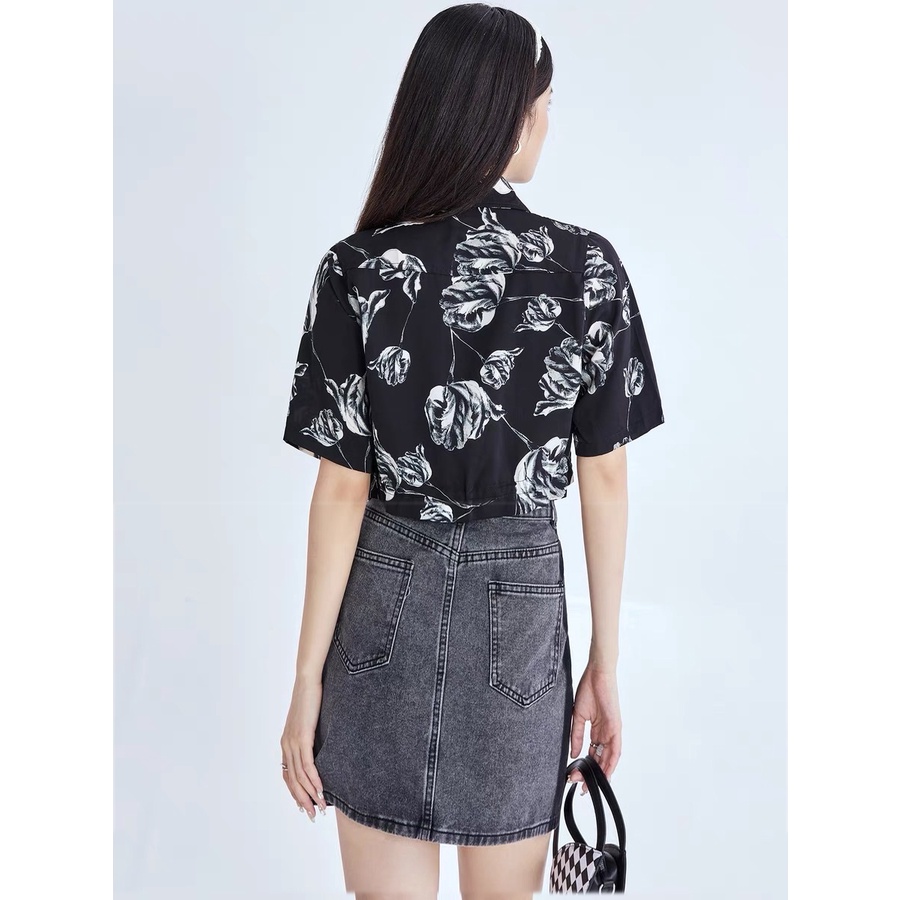 Chân váy jeans ngắn màu xám sọc cạnh dài 50cm siêu đẹp 4371 Moli Jeans