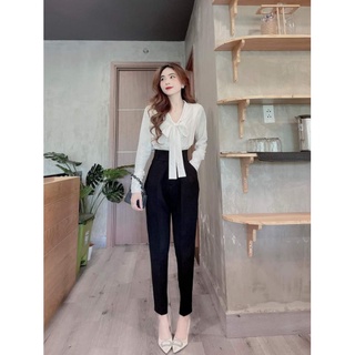quần baggy công sở đen cạp cao 2 cúc