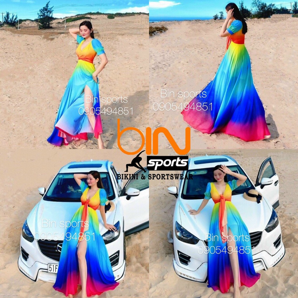 Đầm Maxi Ombre Màu Loang Nhiều Mẫu Đi Biển Du Lịch Chụp Ảnh Sống Ảo Cực Sang Bin Sports MA001