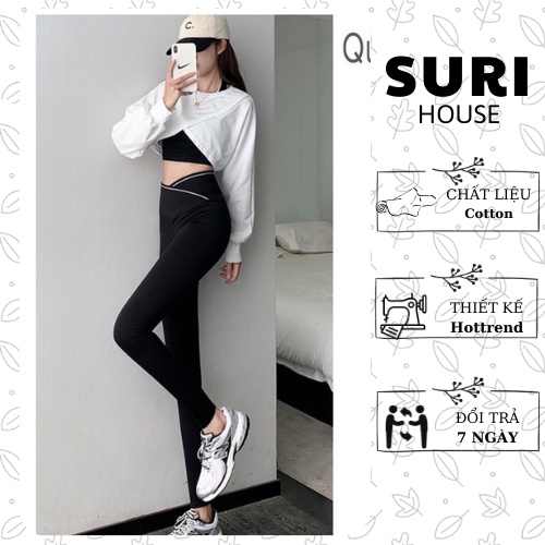 Quần legging lưng cao cạp chéo Tregging slimfit thon gọn vòng 2, co giãn cực tốt, mặc được 4 mùa đi chơi, đi làm - SURI