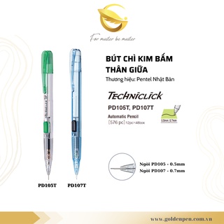 Bút Chì Kim Pentel Bấm Thân Giữa PD105T/ PD107T | Thiết Kế Thân Trong Đẹp Mắt | Nút Bấm Tiện Lợi | Hàng Chính Hãng GDP |