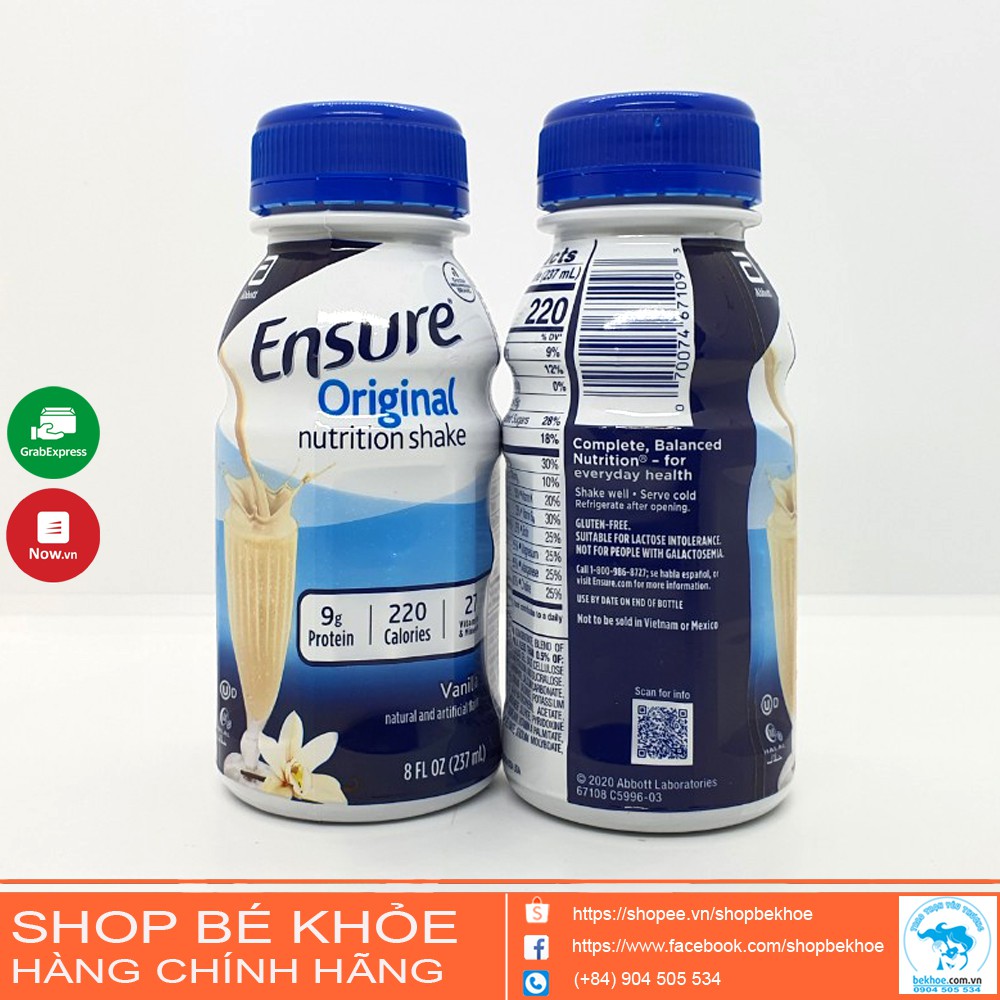 Ensure nước - Ensure Original Nutrition Powder chai 237ml: Lẻ chai