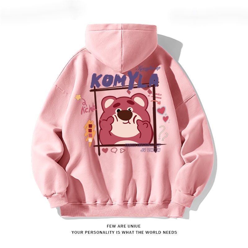 Áo Khoác Sweater Dày Dặn In Họa Tiết Gấu Và Dâu Tây Dễ Thương Phong Cách Nhật Bản Thời Trang Xuân Thu Cho Cặp Đôi