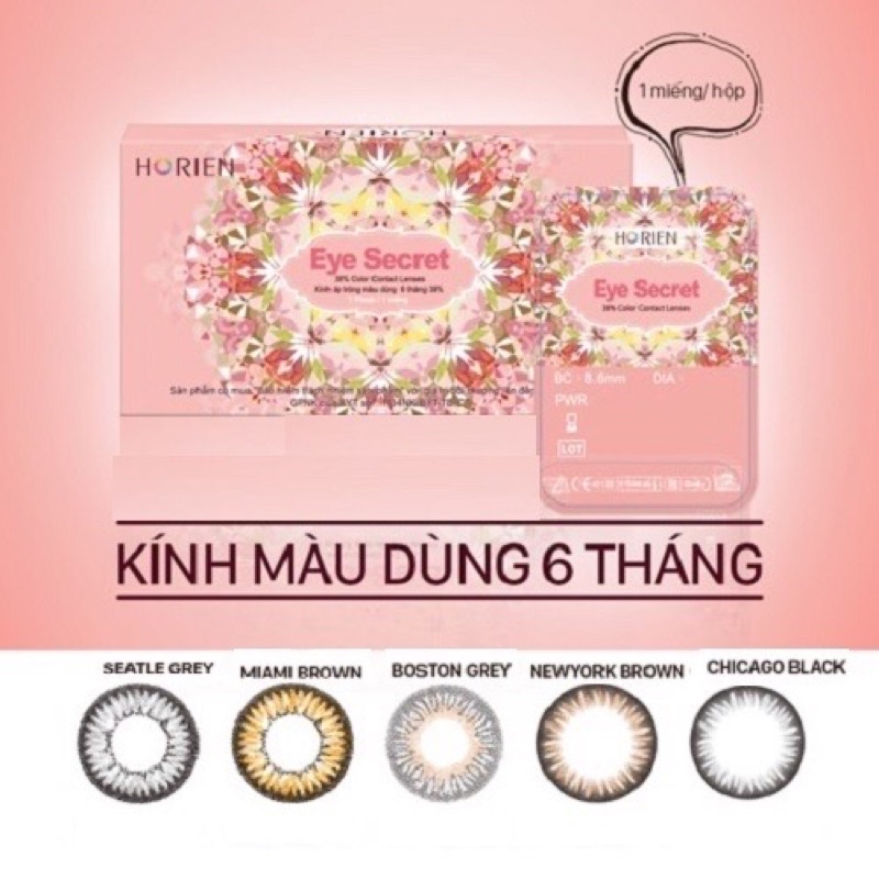 Tặng ngâm (8.7/14.2) Kính áp tròng màu 6 tháng cận &gt;6 Horien Eye Secret (Đài Loan)