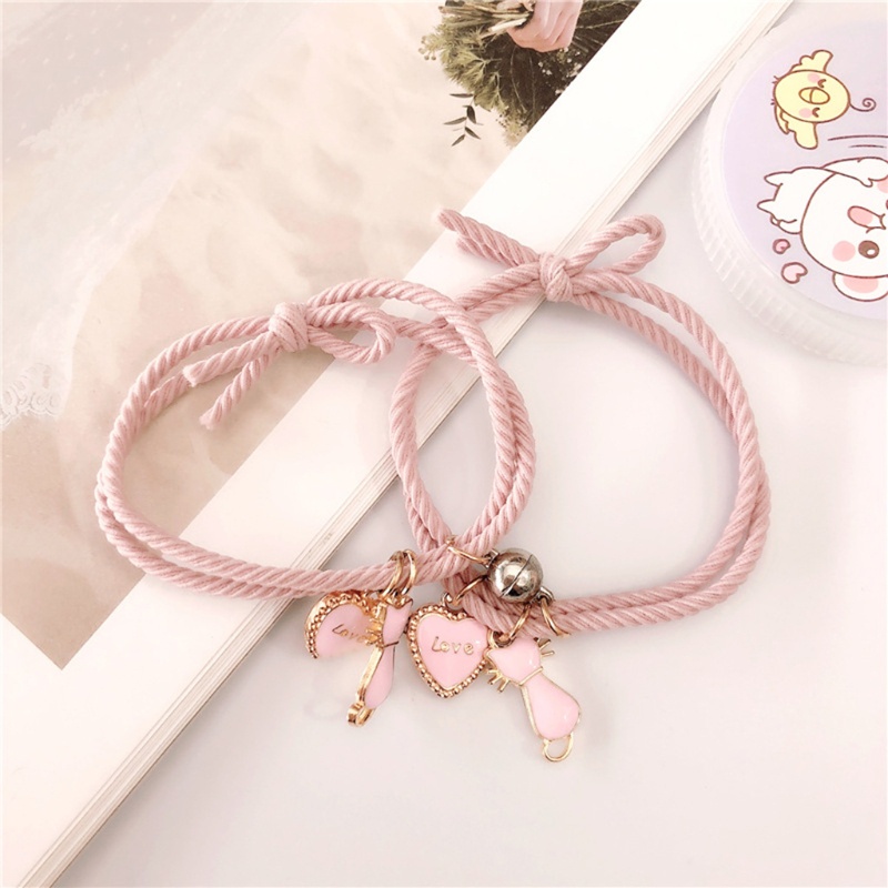 Bộ 2 Vòng Tay Mặt Dây Co Giãn In Hoạt Hình Dễ Thương Cho Cặp Đôi