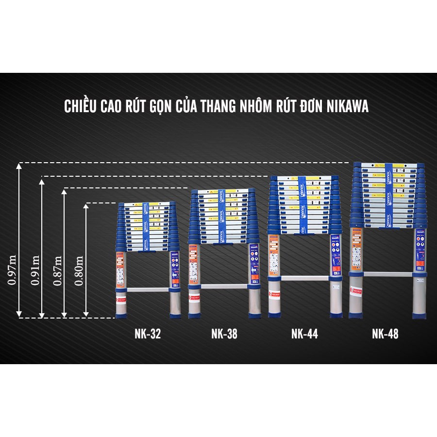 Thang nhôm rút đơn cao cấp Nikawa - 3m2 , 3m8 , 4m4 , 4m8