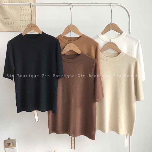 Áo len cọc tay cổ tròn len mịn