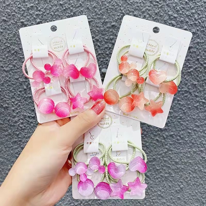 Dây Buộc Tóc Cao Su Màu Sáng Họa Tiết Hoạt Hình Không Đau Cho Bé Gái