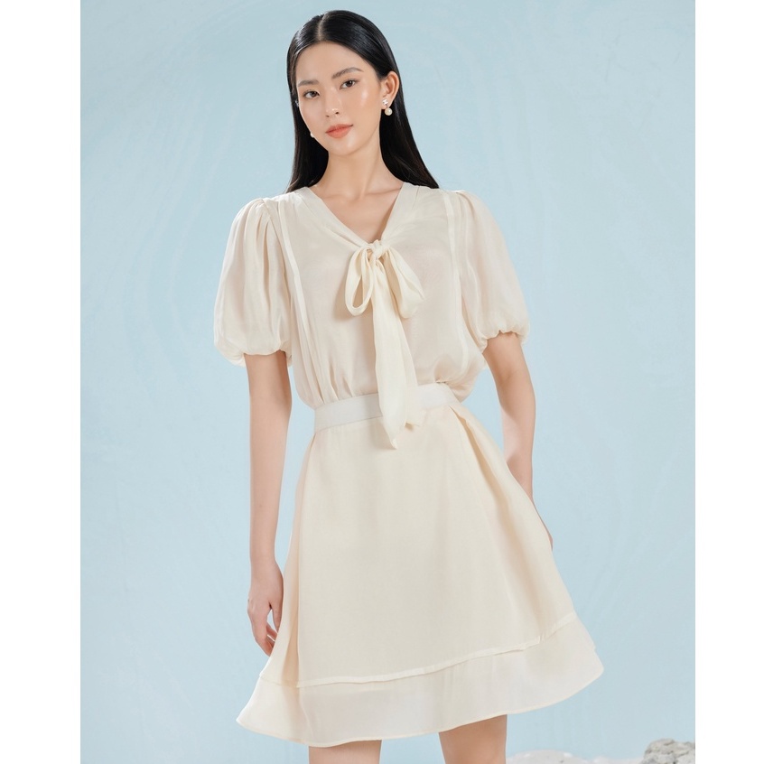 Set sơ mi và chân váy tơ tằm nữ HB HUONGBOUTIQUE HBSM889