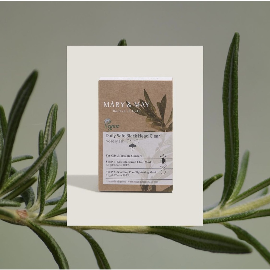 Mặt Nạ Làm Sạch Mụn Đầu Đen Thuần Chay Mary&May Daily Safe Black Head Clear Nose Mask 10 gói [nun.cleanbeau