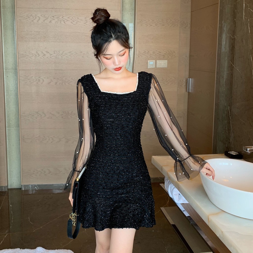 Đầm chữ a mini tay lưới Emilyshop