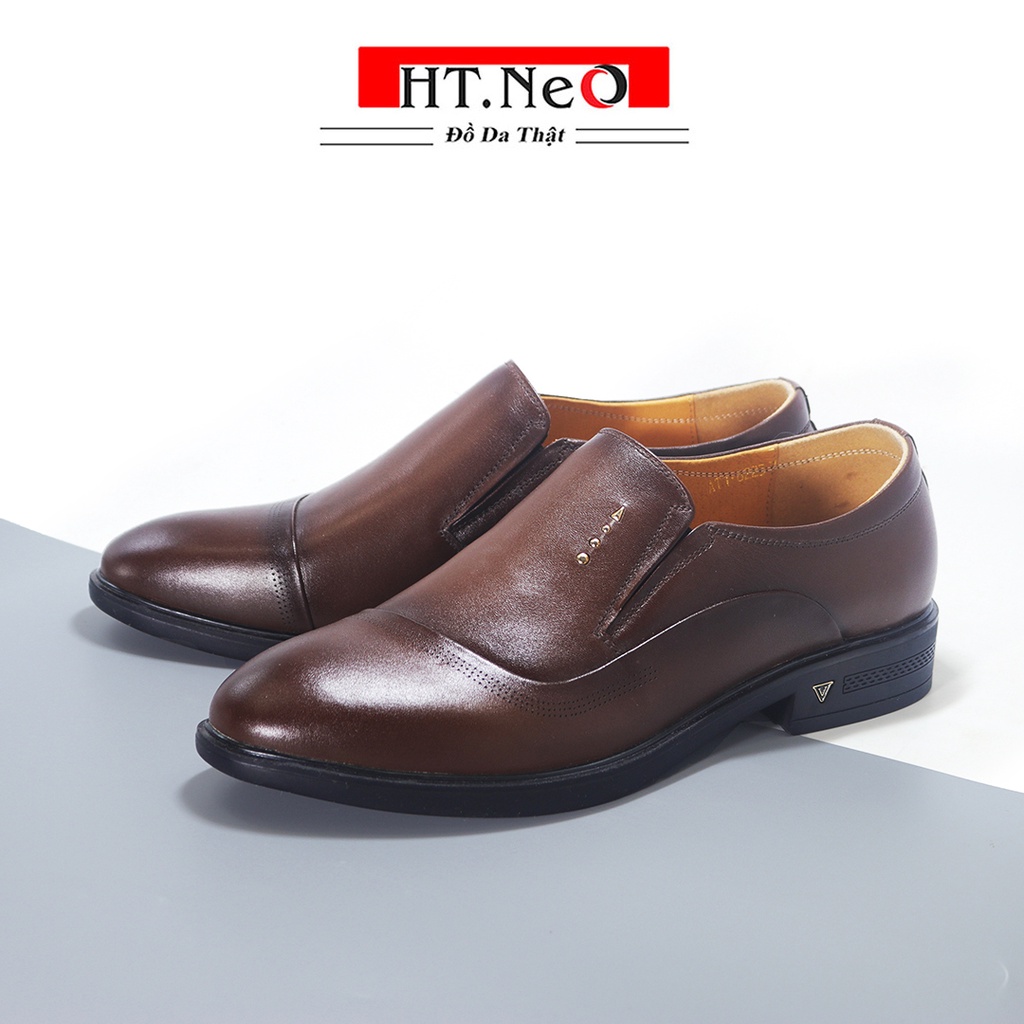 Giày nam da bò HT.NeO , Giày tây lười công sở nam đẹp đế cao 4cm họa tiết trơn phong cách lịch lãm , sang trọng GTN01
