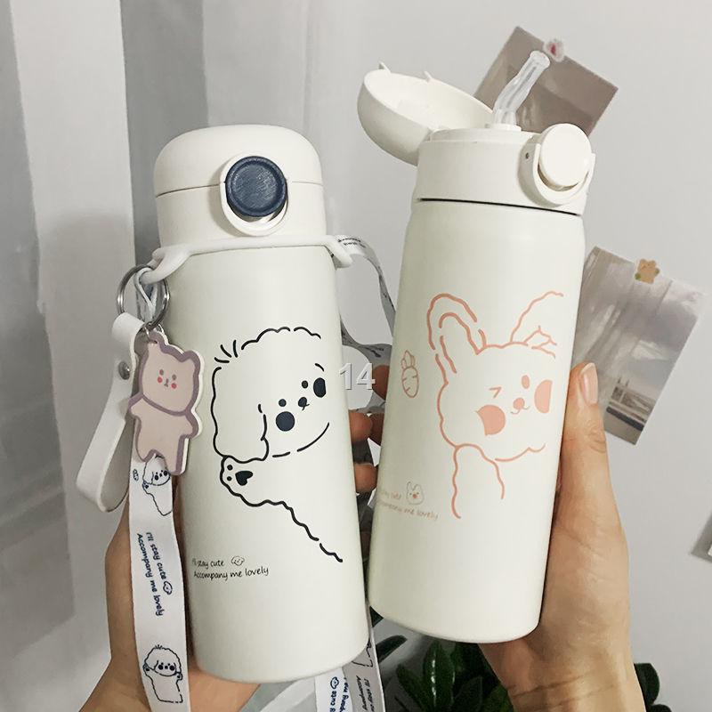 Ly giữ nhiệt Nữ dễ thương nước rơm di động Sinh viên Trẻ em Người lớn Xu hướng Hàn Quốc Cô gái đơn giản trái tim