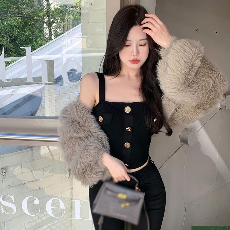 Áo croptop dệt kim sát nách dáng ôm siêu nhẹ thiết kế đơn giản thời trang cho nữ