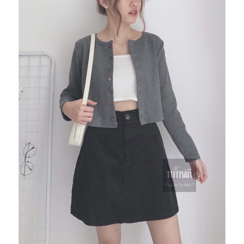 CROPTOP DÀI TAY THUN TĂM CÚC GỖ