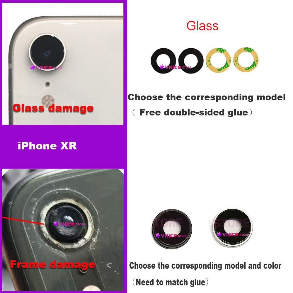 Kính cường lực bảo vệ camera sau điện thoại có khung thay thế cho iPhone 6S Plus 7 8 XS Max XR