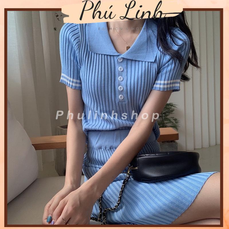 MS536 Set áo polo kèm chân váy len tăm