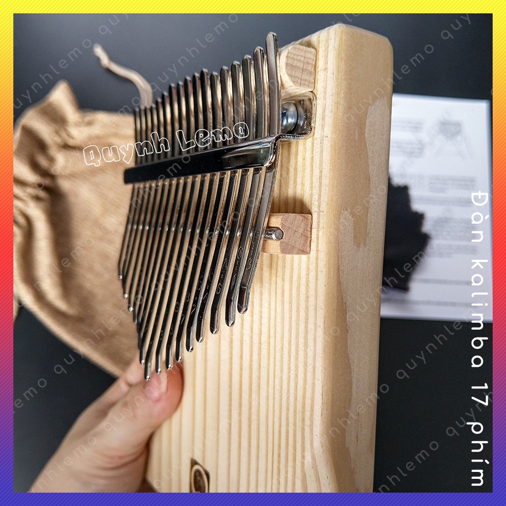 Đàn kalimba 17 phím nguyên khối QUYNHLEMO, Kalimba 17 phím gỗ thông tấm cao cấp có khắc logo đầy đủ phụ kiện